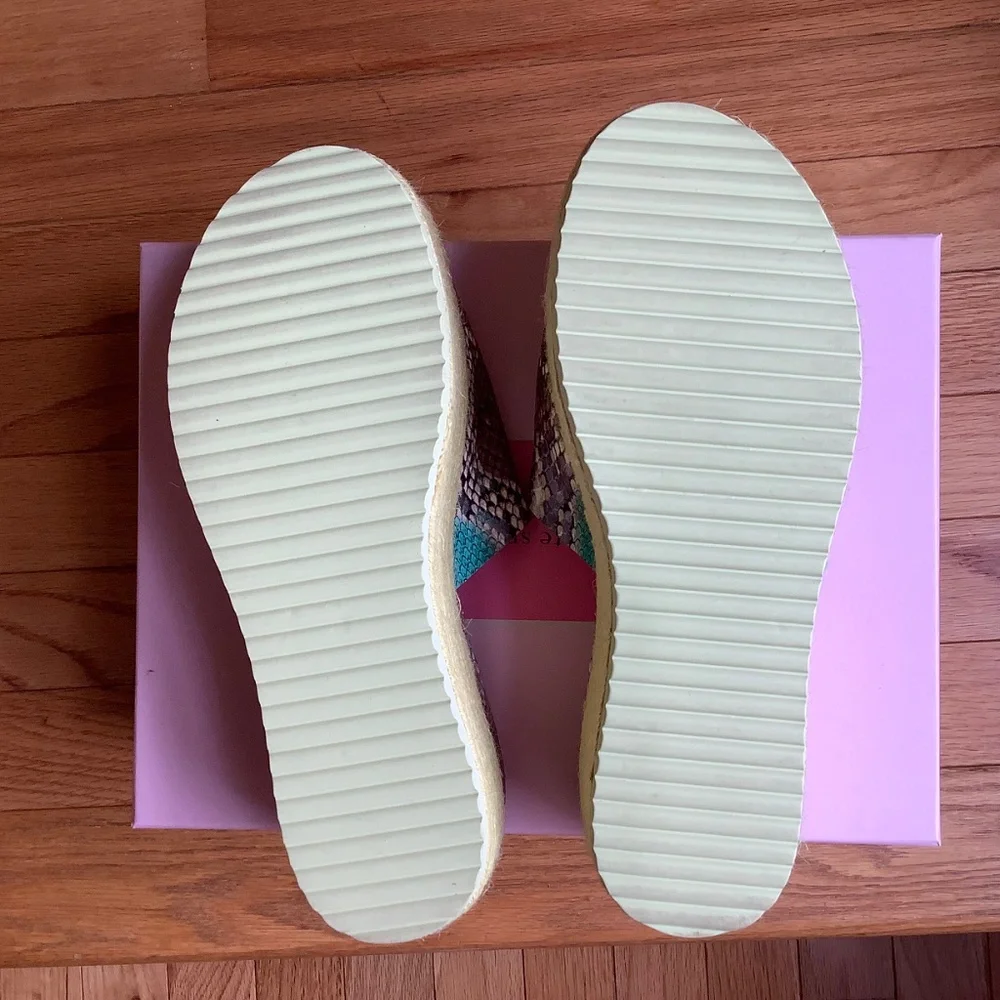 Kate Spade Zia Platform Croc Embossed Leather Slide Sandals Lemon SZ 9
